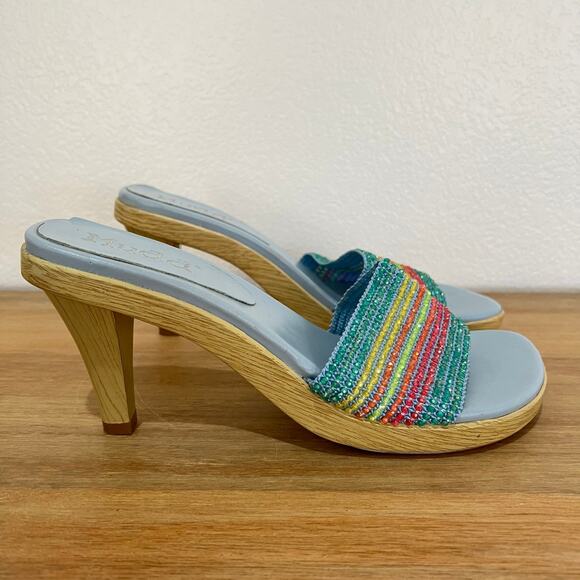 Mudd Vintage Shenna Rainbow Beaded Wood Detail Heels Light Blue 90s Y2K Size 10 - Picture 8 of 11